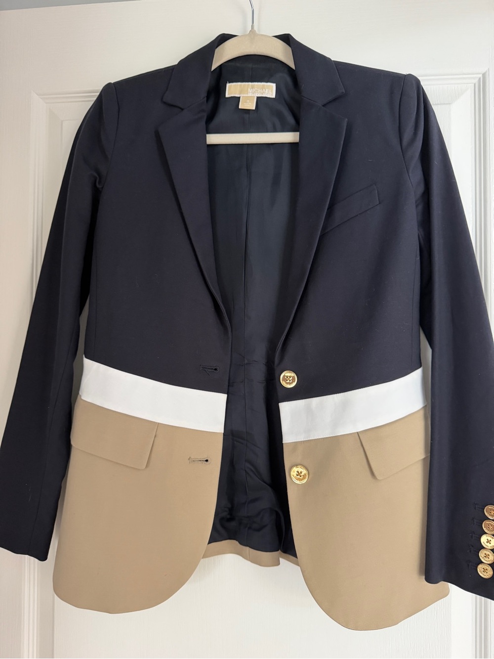 MICHAEL Michael Kors Navy, White & Tan Colorblock Blazer